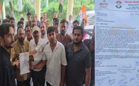 मंडी शुल्क बढ़ोतरी के विरोध में कांग्रेस का प्रदर्शन, मुख्यमंत्री के नाम सौंपा ज्ञापन